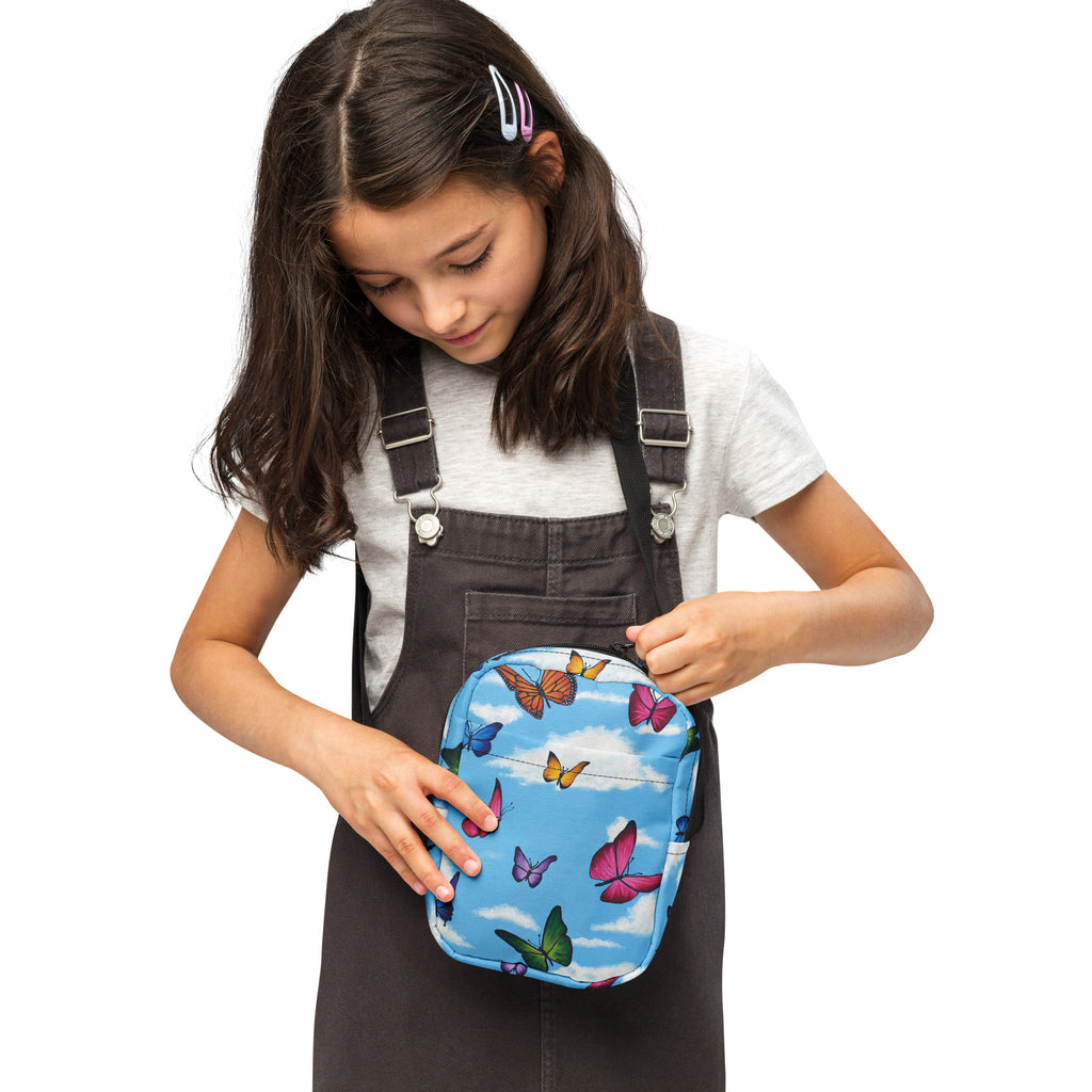 Utility crossbody bag<br> Raining Butterflies <br> by Maria Guadalupe Rivera Rosas