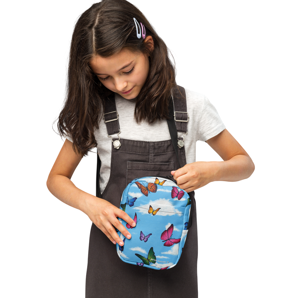 Utility crossbody bag<br> Raining Butterflies <br> by Maria Guadalupe Rivera Rosas