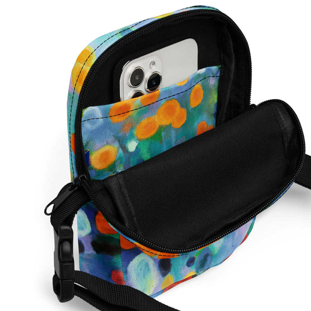 Utility crossbody bag <br> Floral Drifts <br> by Kun-Shan Hsieh