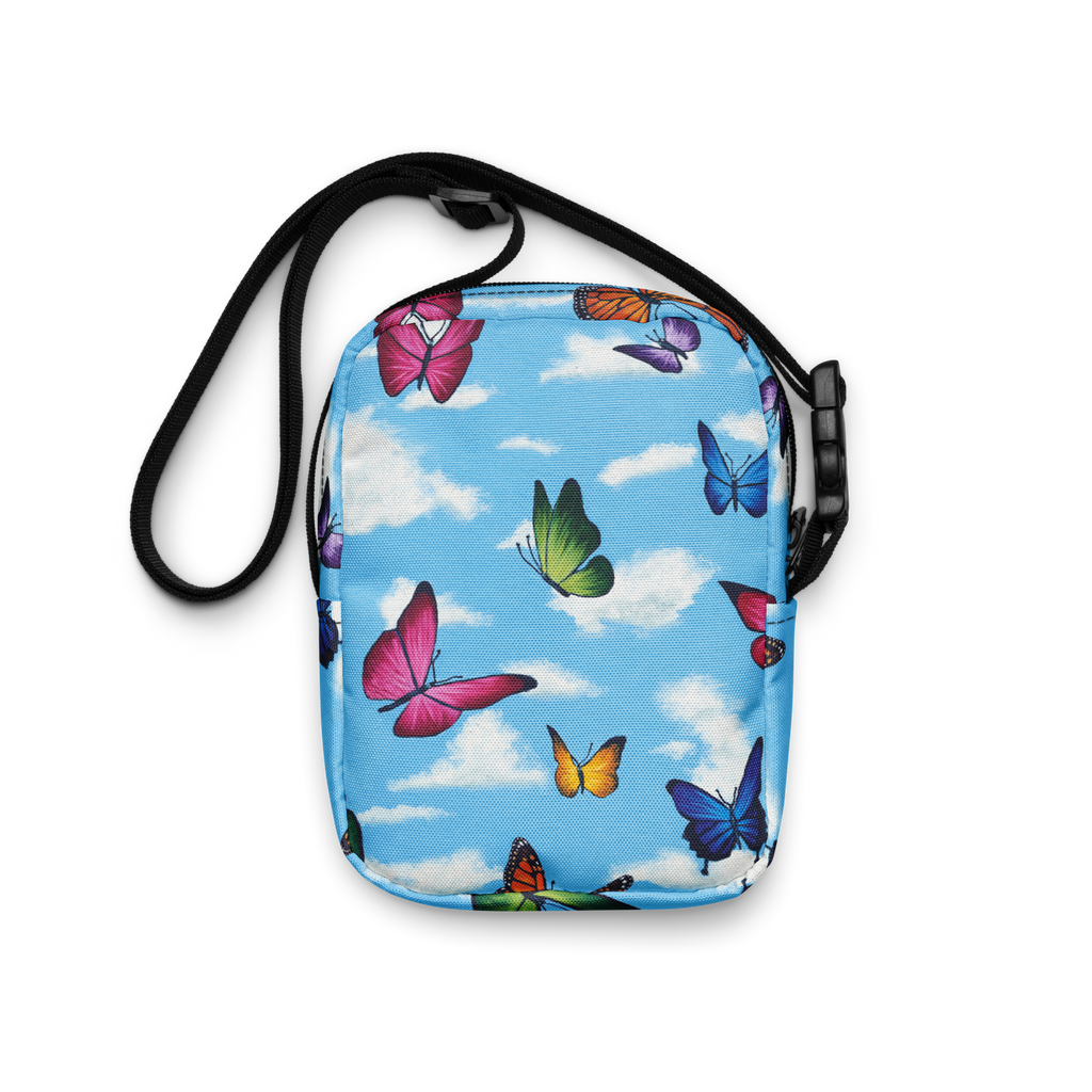 Utility crossbody bag<br> Raining Butterflies <br> by Maria Guadalupe Rivera Rosas