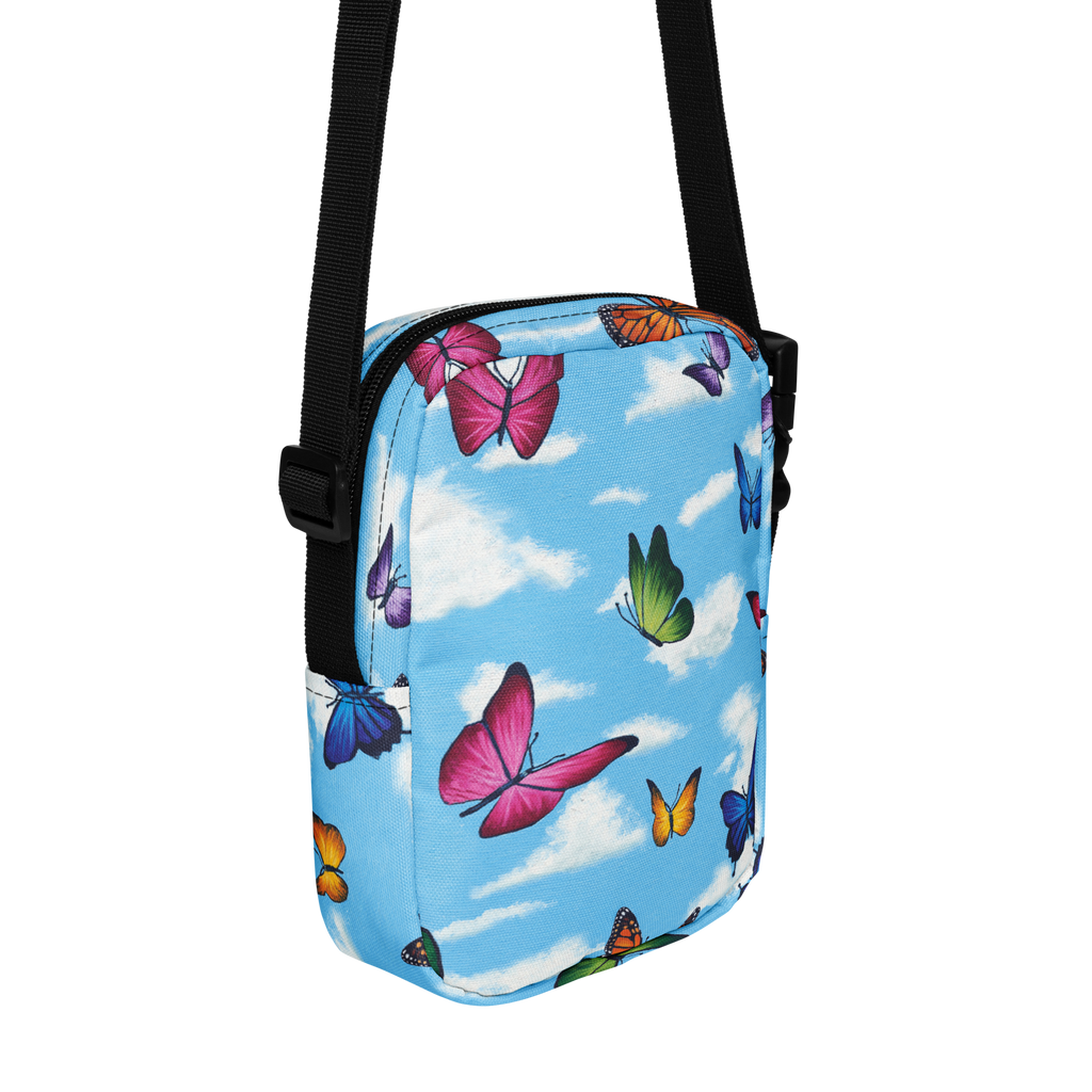 Utility crossbody bag<br> Raining Butterflies <br> by Maria Guadalupe Rivera Rosas