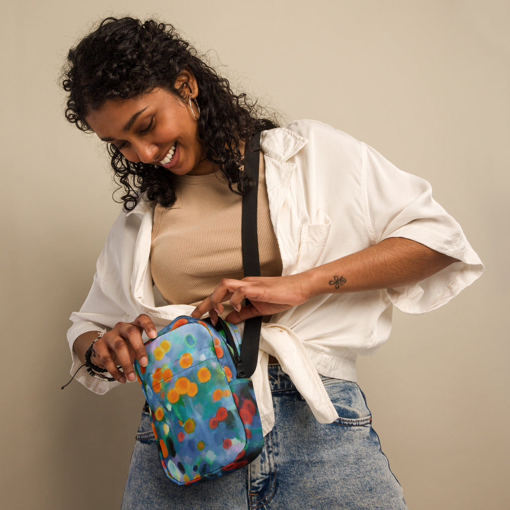 Utility crossbody bag <br> Floral Drifts <br> by Kun-Shan Hsieh