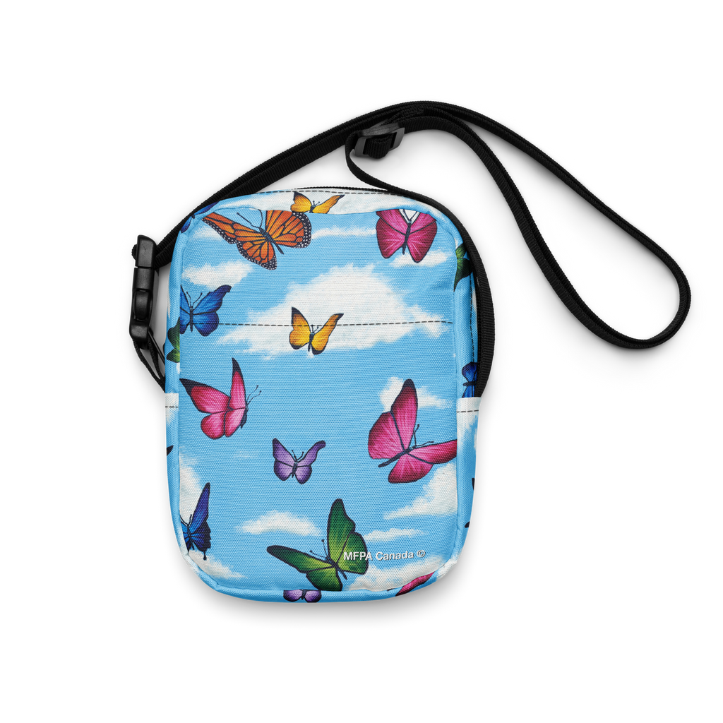 Utility crossbody bag<br> Raining Butterflies <br> by Maria Guadalupe Rivera Rosas