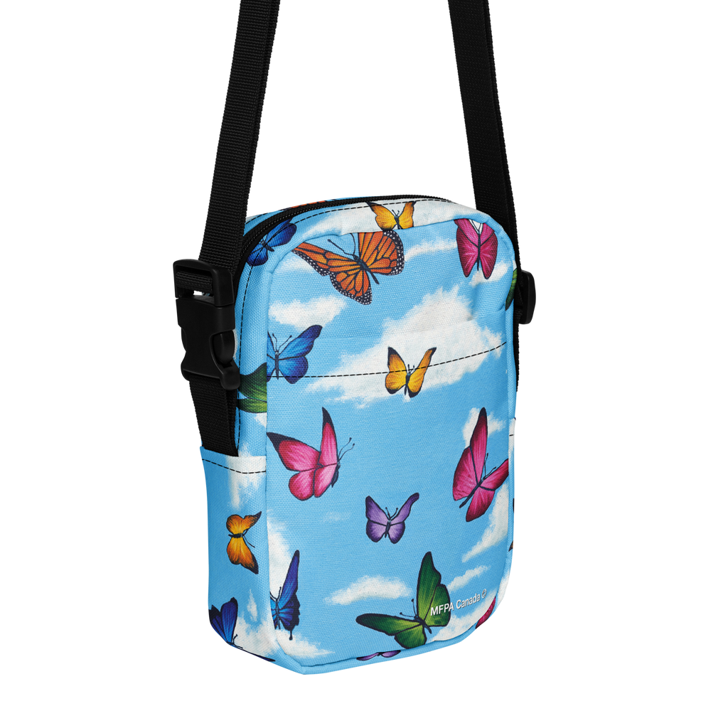 Utility crossbody bag<br> Raining Butterflies <br> by Maria Guadalupe Rivera Rosas