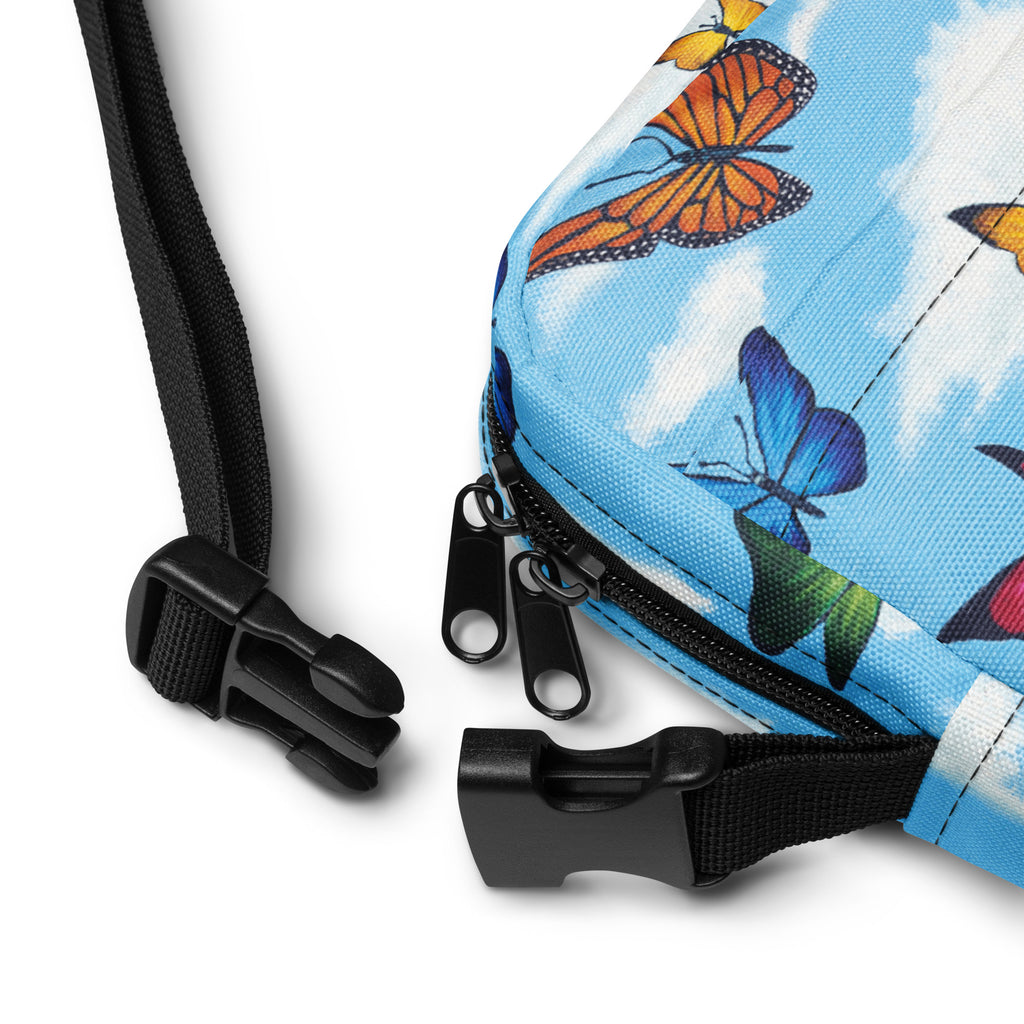 Utility crossbody bag<br> Raining Butterflies <br> by Maria Guadalupe Rivera Rosas